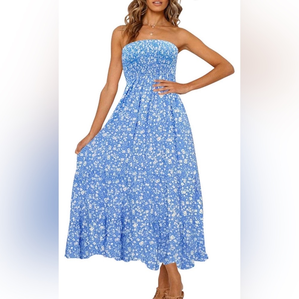 Floral Strapless Long Maxi Midi Dress
